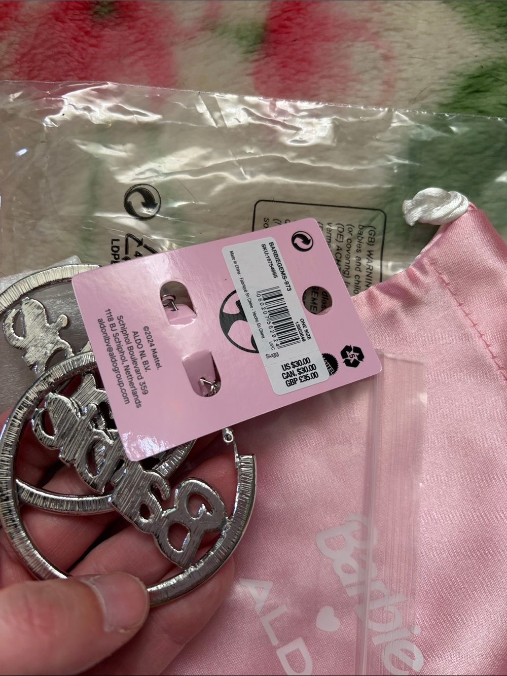 ALDO Barbie Pink Rhinestone Hoop Earrings - Picture 3 of 3